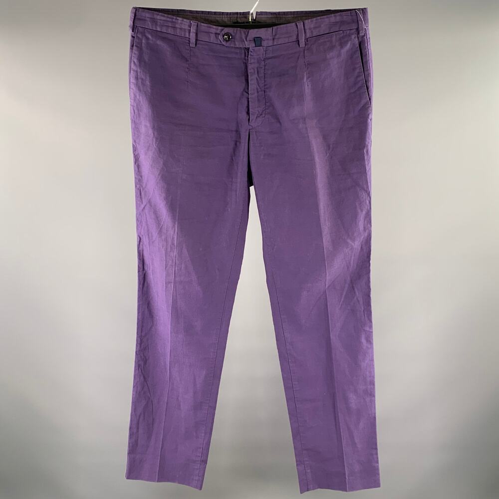 INCOTEX Size 38 Purple Linen Blend Straight Casual Pants
